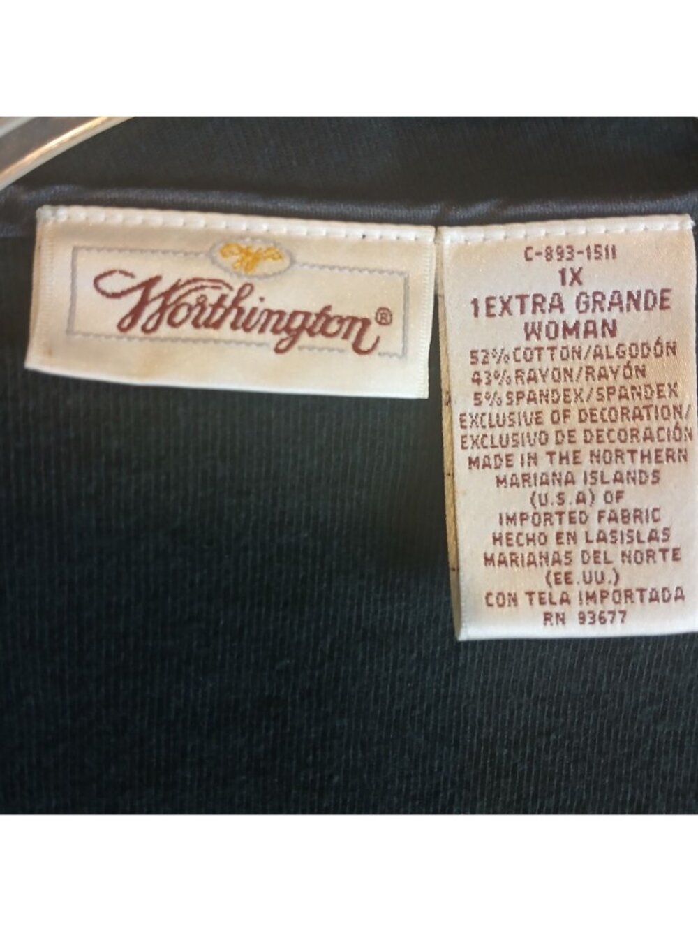 Worthington Size 1X Black Cardigan Cotton Blend Satin Trim V-Neck Button #D49 - Picture 4 of 8